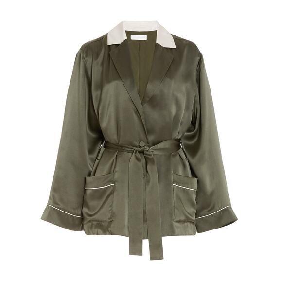 SIMKHAI Jackets & Blazers - Simkhai Belted Silk-Charmeuse Olive Seline Jacket Size XS